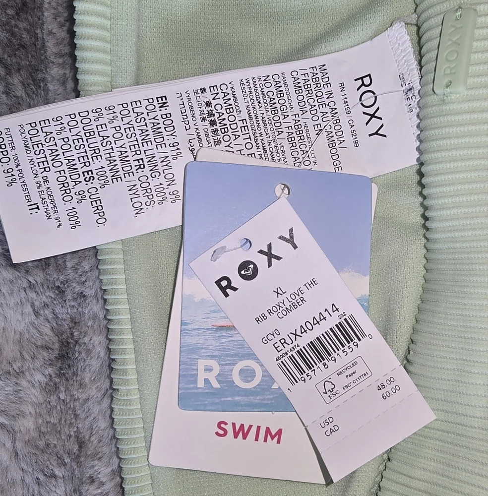 NWT Roxy‎ Womens Love The Comber Bikini Bottoms In Seacrest Ribbed Size XL